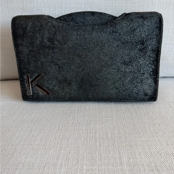 KRIZIA Vintage Y2K Black Gunmetal Shimmer Evening Clutch Made in Italy - Picture 5 of 16